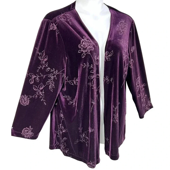 VTG S.L. Fashions Womens 20W Plum Kimono Cardigan Velvet Blazer Open Front Boho - Picture 8 of 15